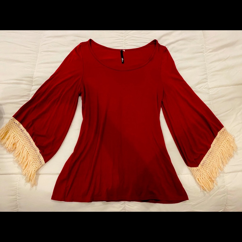 Cute boho western top with fringe sleeves